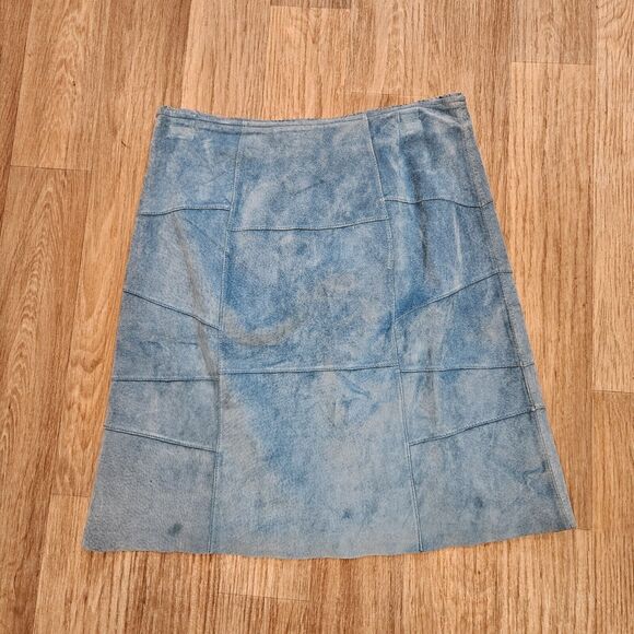 Vtg Y2K Limited Too Suede Skirt Girls 16/Womens 29 Blue Patchwork Western Boho - Picture 5 of 8
